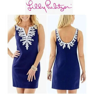 Lilly Pulitzer Gabby Shift Dress white coral Embellishments True Navy sz…